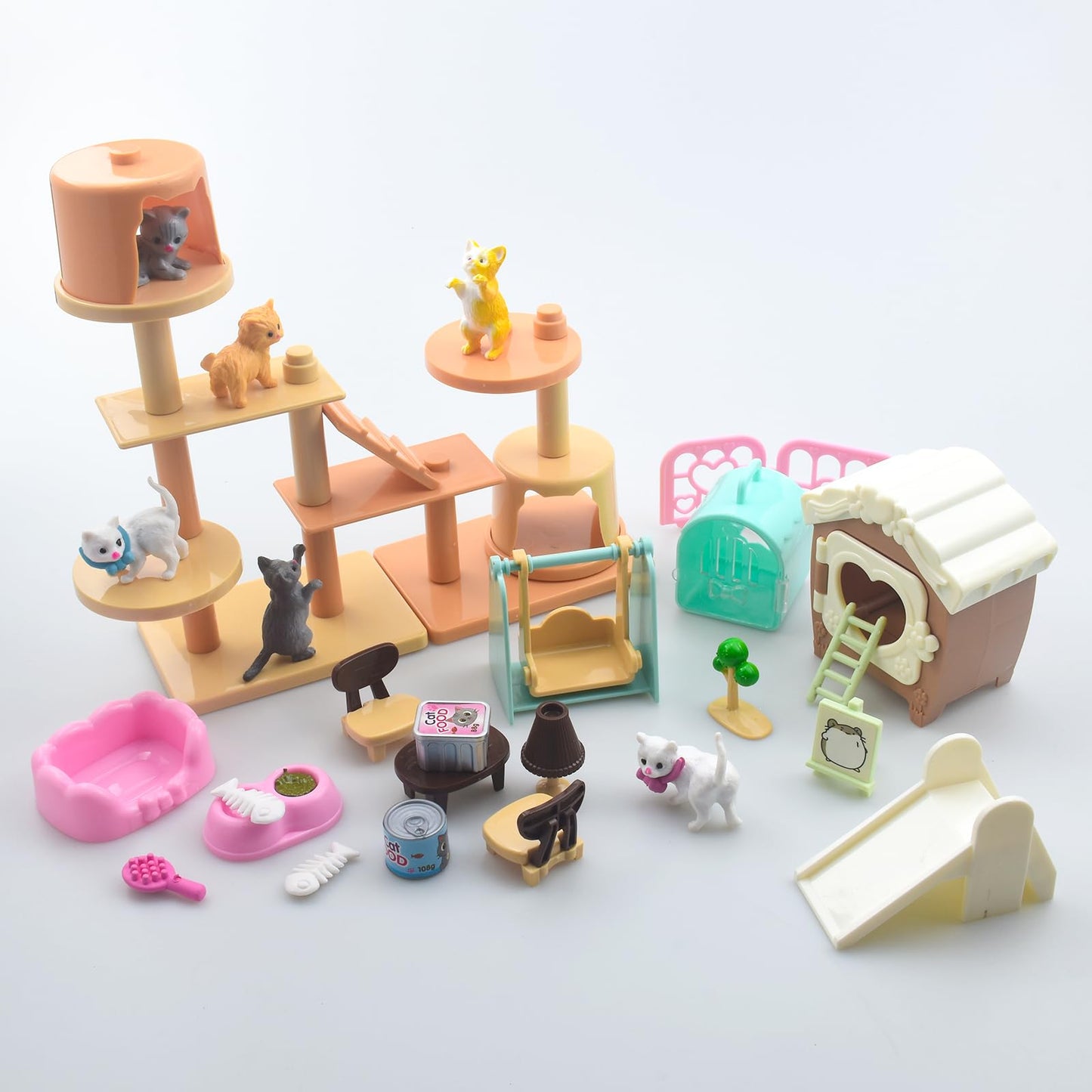 iselyn Cat Playset - 48Pcs Realistic Toy Figures & Accessories for Kids - Multicolor Educational Gift for Toddlers and Boys/Girls