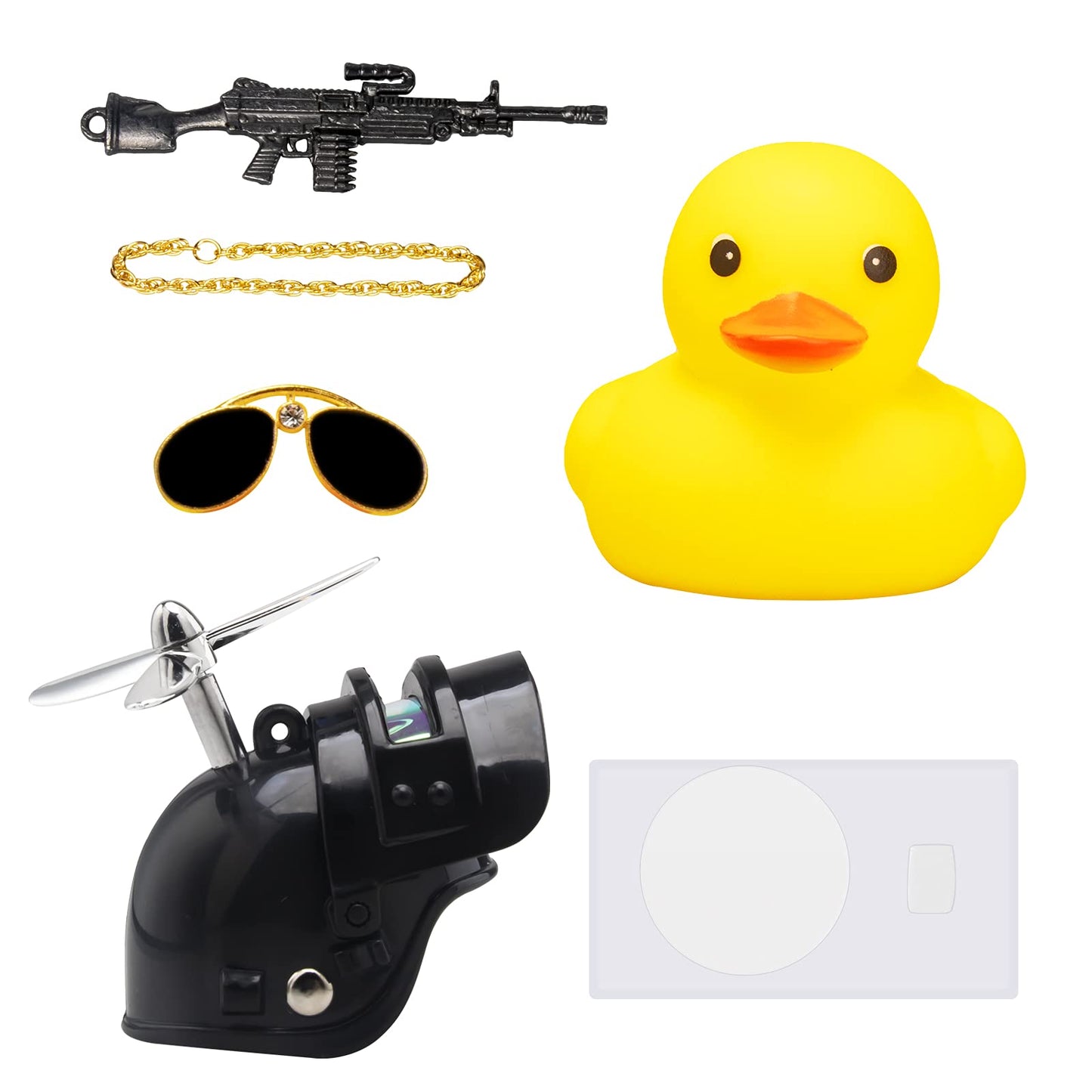 Wonuu Rubber Duck Car Ornaments Cool Yellow Duck Car Dashboard Decorations Squeaky Glasses Duck With Propeller Helmet For Car Ccessories Dashboard (Full_Black-Yellow G)