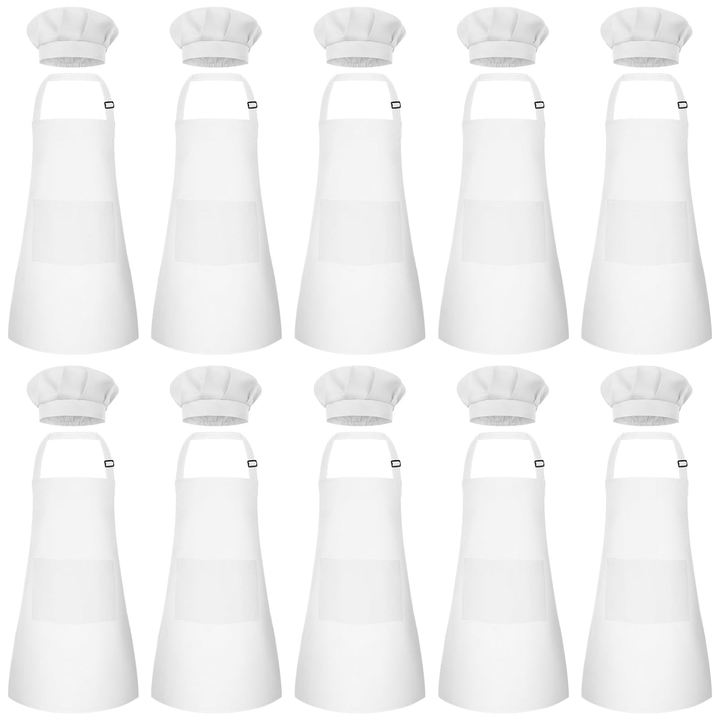 Bouiexye 10 Set Kids Apron and Chef Hat Set Children Apron Adjustable with 2 Pockets Children Chef Painting for Cooking Baking P