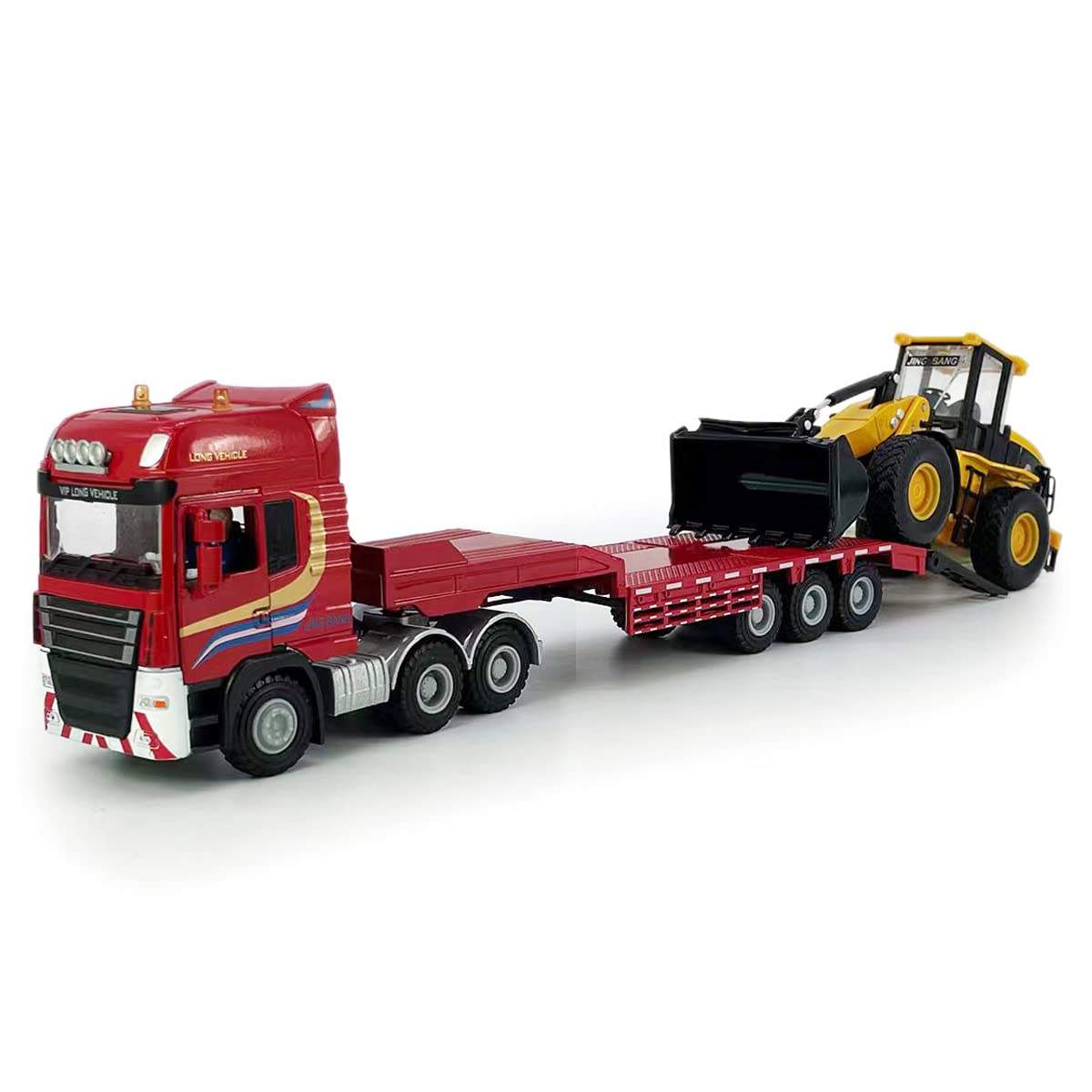 Flatbed Truck Toy with Excavator Loader Tractor Bulldozer Semi Tow Truck Transport Trailer Metal Diecast Construction Vehicles 2