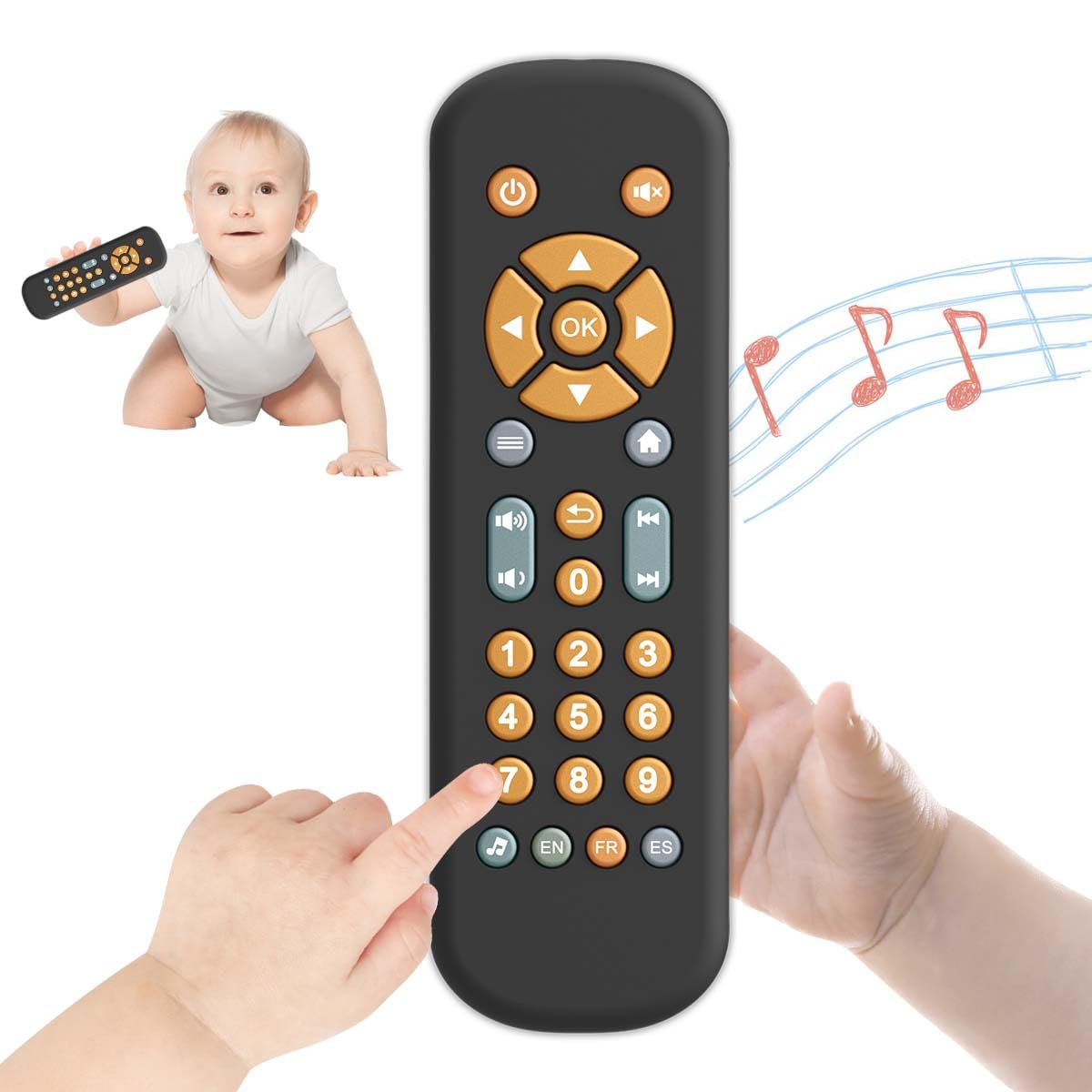 Baby Tv Remote Control Toy With Music, Tv Remote Toy With Realistic Light And Sound - English, French And Spanish 3 Language For Infant Toddler Play Remote Musical Toys, Bpa Free