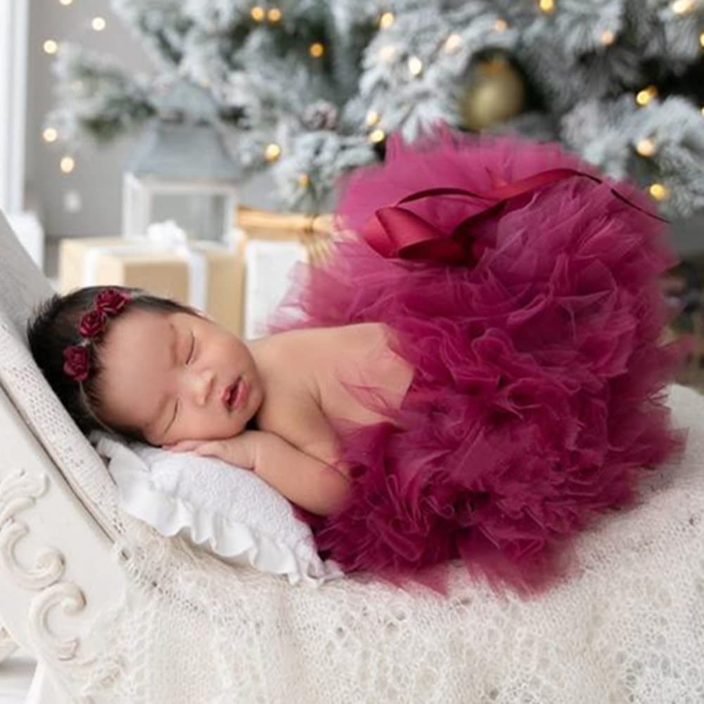 Fashion Unisex Newborn Girl Baby Outfits Photography Props Headdress Tutu Skirt (Red)