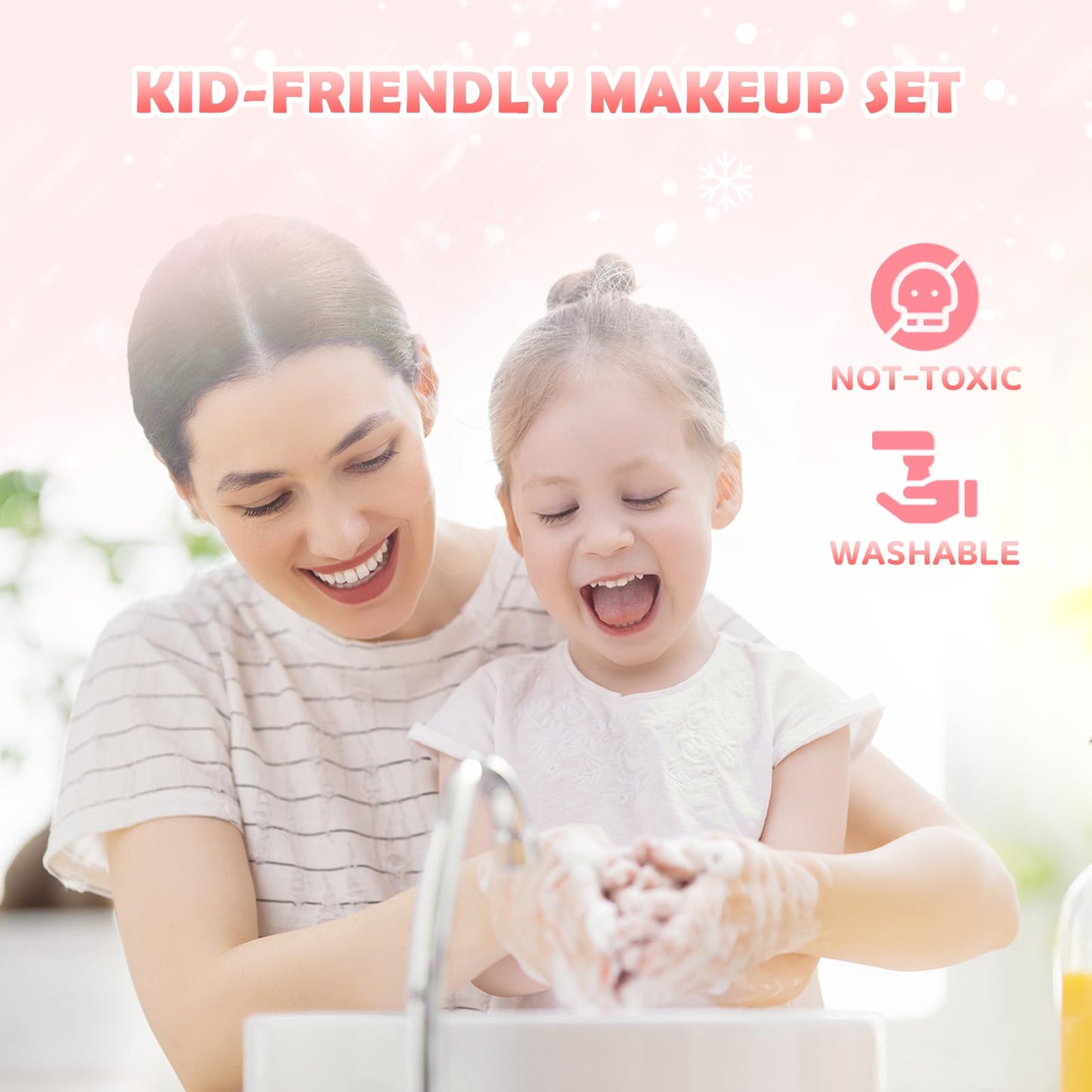 GirlsHome Kids Makeup Set for Girl 56 Pcs Washable Real Cosmetic, Safe & Non-Toxic Frozen Toys Toddler Makeup Kit, Frozen Prince