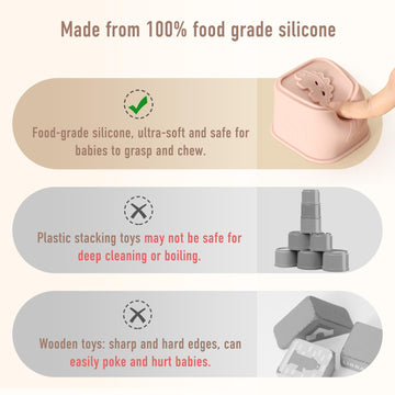 YIVEKO Baby Stacking Cups Toy, Silicone Stacking Tower, Silicone Soft Teething Toy Educational Baby Toys, Building Toys Blocks,