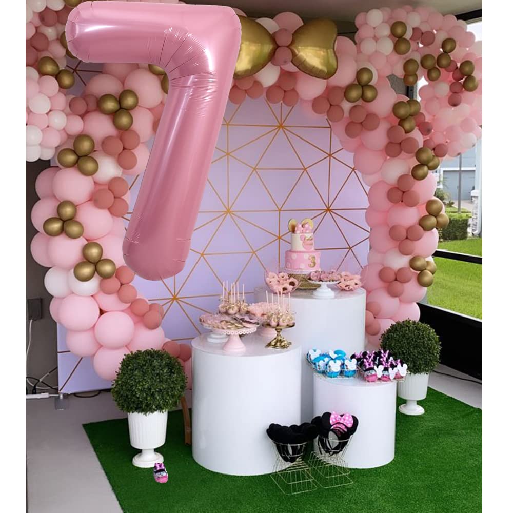 Toniful 40 Inch Light Pink Large Numbers Balloons 0-9, Number 7 Digital 7 Helium Balloons, Pink Foil Mylar Big Number Pastel Bal
