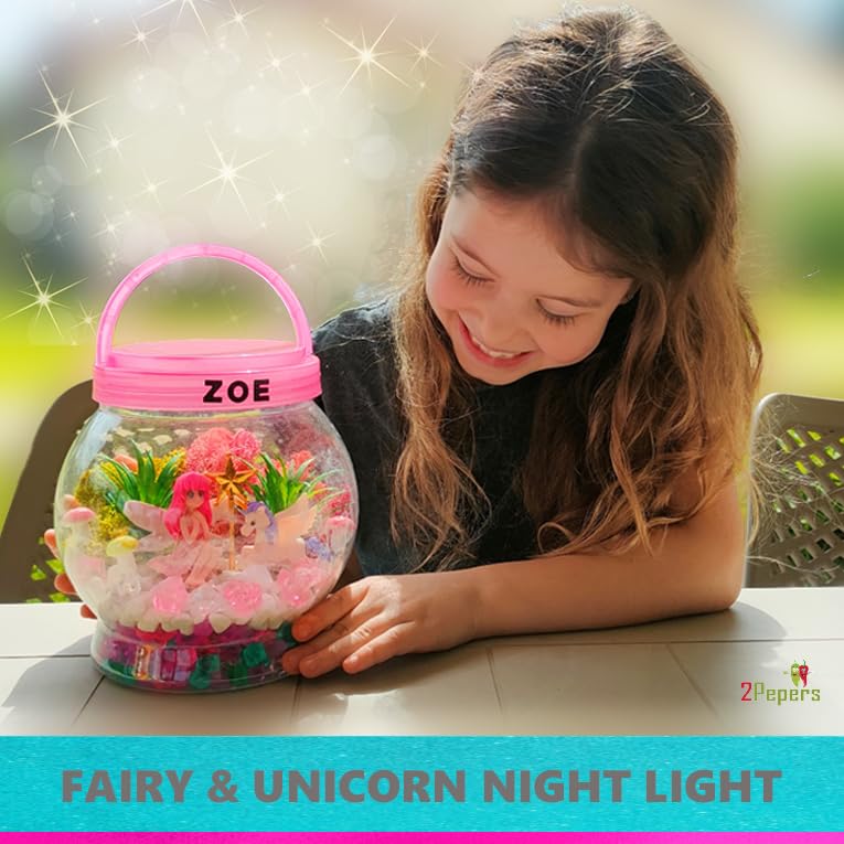 2Pepers Diy Fairy & Unicorn Nightlight Gifts For Girls Age 3 4 5 6 7 8 9 10 Years Old, Terrarium Arts & Crafts For Kids, Birthday Fairy Gift & Unicorn Art Kit
