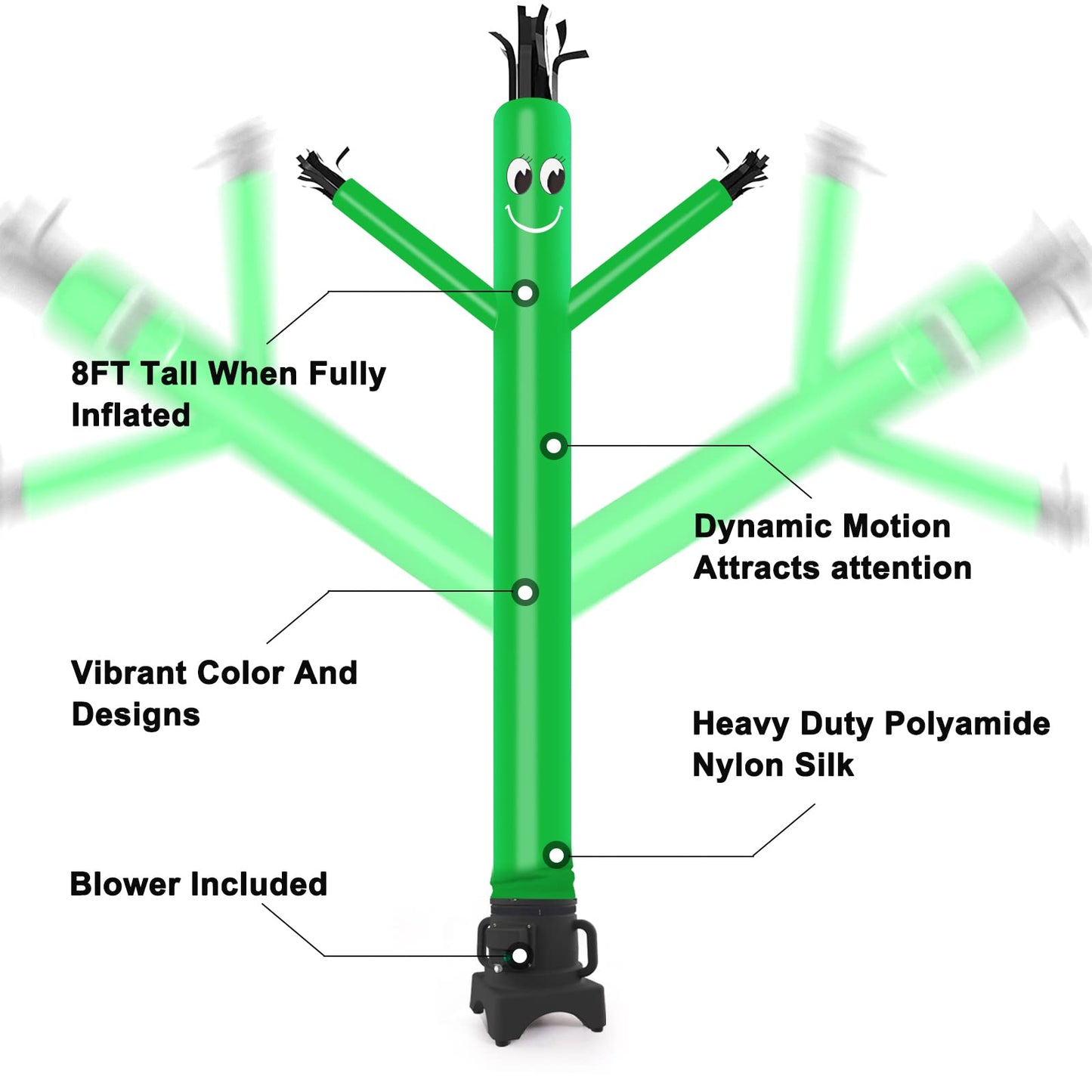 Mounto 8Ft Inflatable Waving Man Fly Puppet Dancer With Blower (Green)