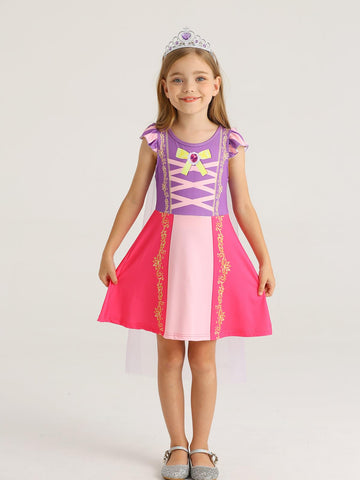 Wonderbabe Rapunzel Costume For Girls Girls Dress Ruffle Sleeve Princess Costume Dress Up Fancy Clothes Halloween Birthday Party Cosplay Costume Size 9-10