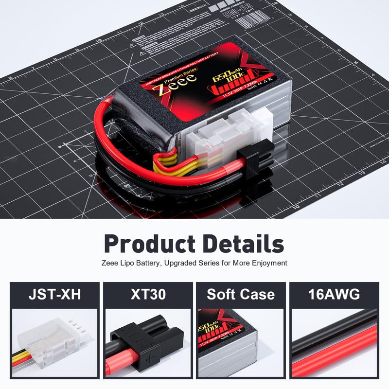 Zeee Premium Series 3S Lipo Battery 650Mah 11.1V 100C With Xt30 Plug For Fpv Racing Drone Quadcopter Helicopter Airplane Rc Boat