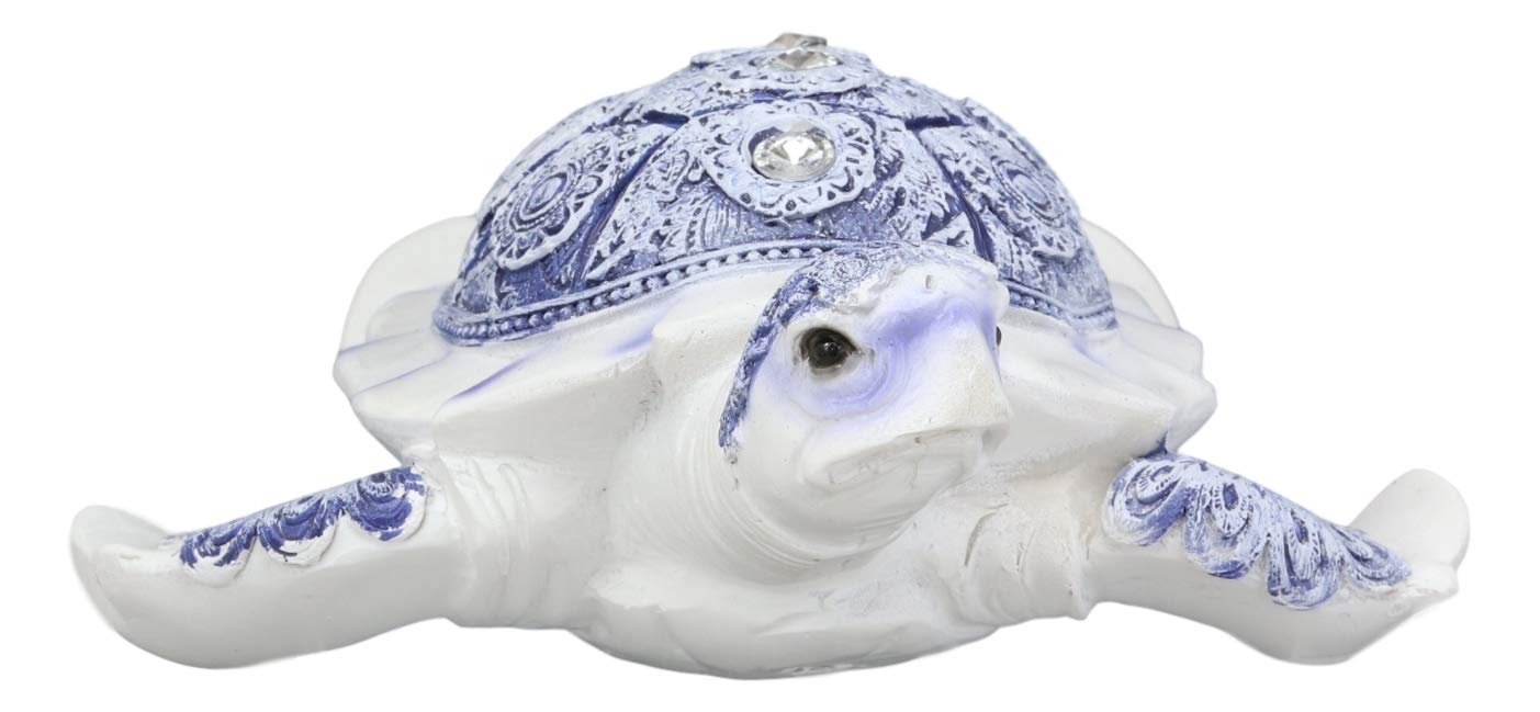Ebros Terracotta Blue And White Feng Shui Celestial Sea Turtle Statue 6' Wide Talisman Of Stability And Fortune Lucky Tortoise Figurine Decorative Zen Turtles Tortoises