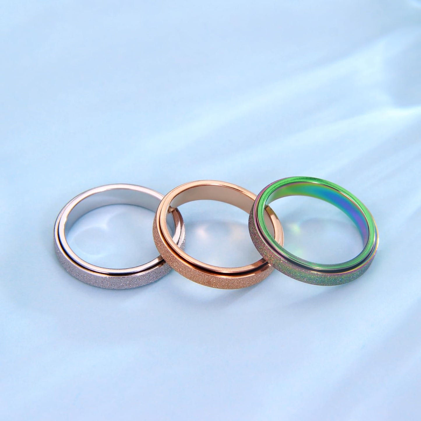 LuckyAmor Anxiety Ring for Women Spinner Ring:4mm Sand Blasted Rotatable Titanium Steel Spinner Band Rings Fidget Rings for Wome