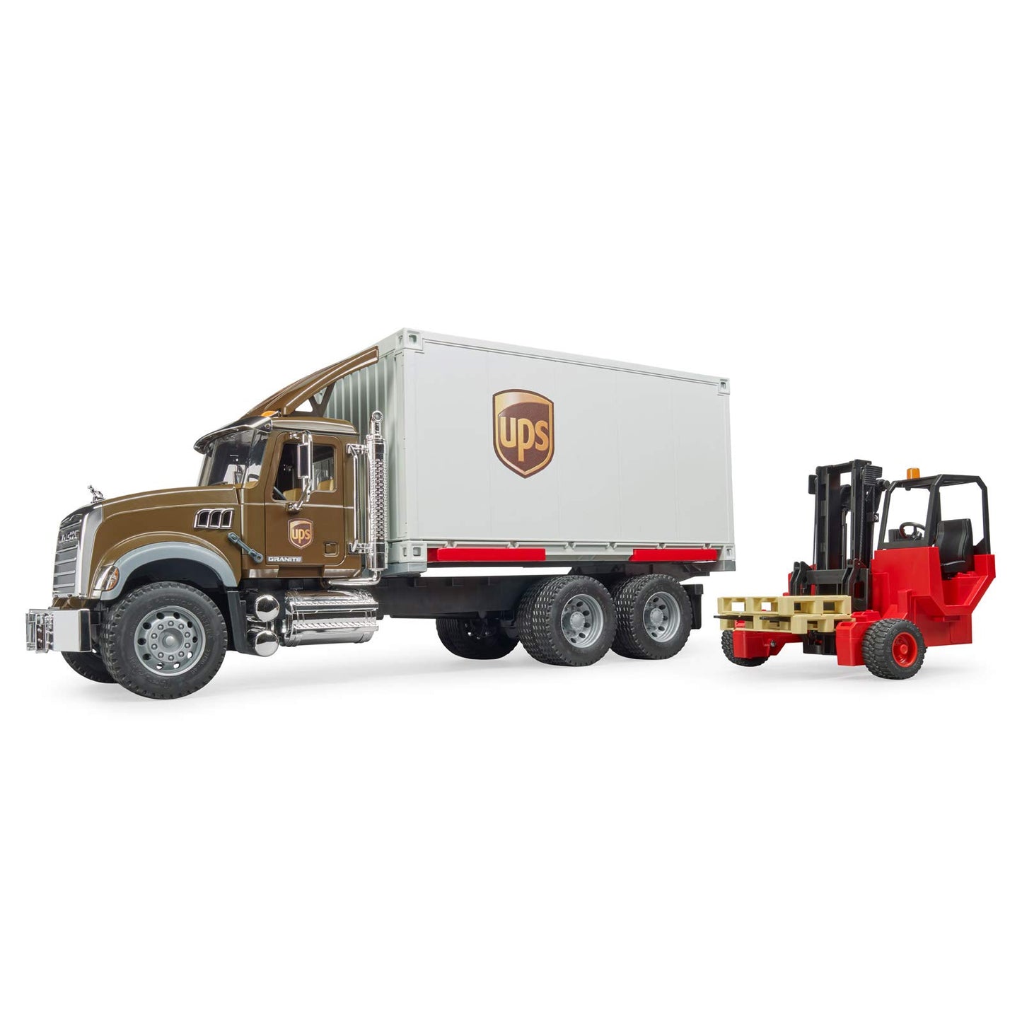 Bruder Toys 02828 Mack Granite UPS Logistics Truck with Forklift Vehicles-Toy
