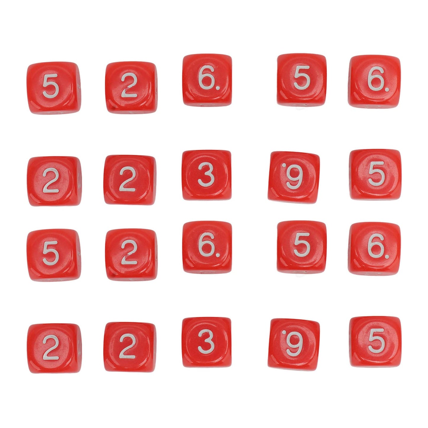 Number Dice, 20Pcs Plastic 6 Sided Game Dice 16Mm Round Corner Polyhedral Dice Set For Numeral Teaching Board Games (Red)