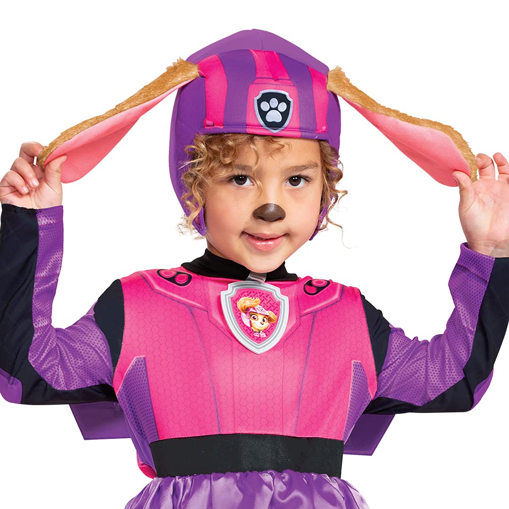 Paw Patrol Skye Costume Hat And Jumpsuit For Girls, Deluxe Paw Patrol Movie Character Outfit With Badge, Toddler Size Large (4-6) Multicolored