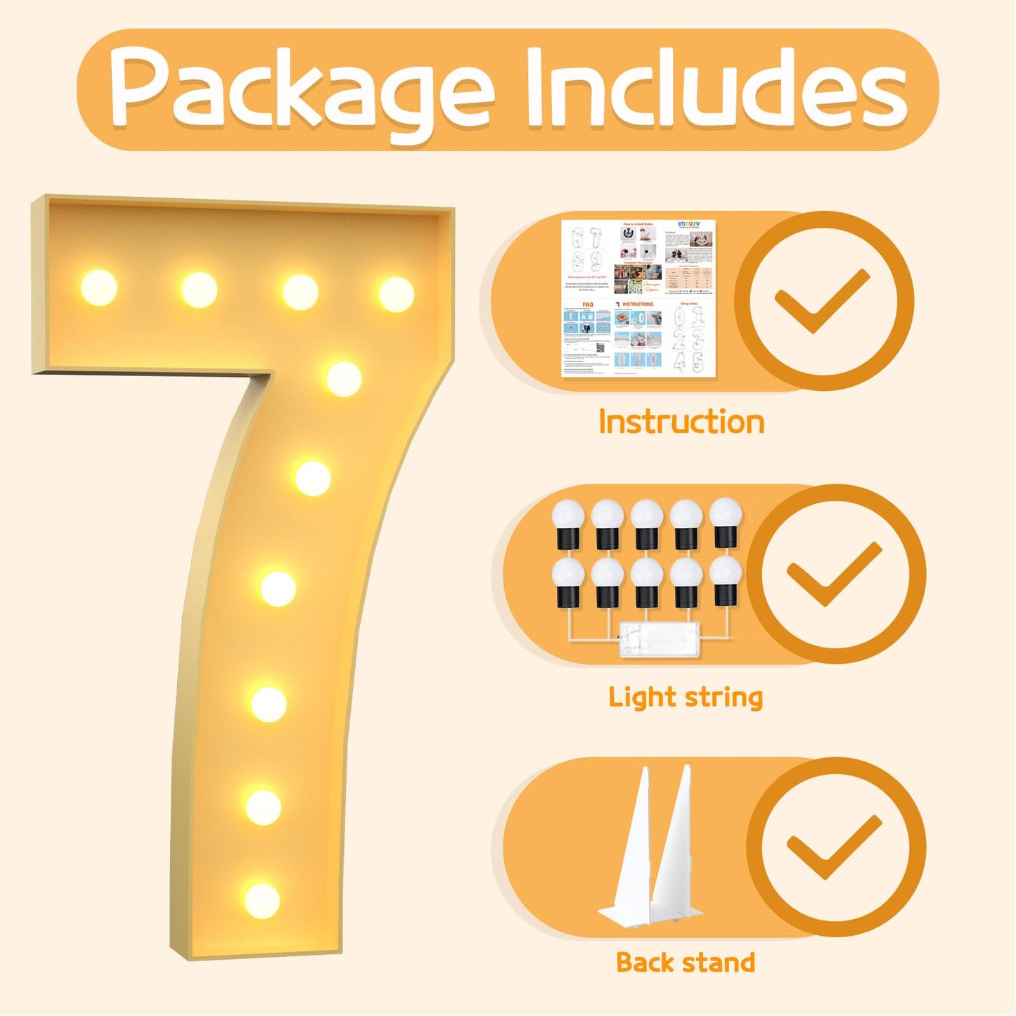 Imprsv 4Ft Marquee Numbers, Light Up Numbers Letters, Mosaic Numbers For Balloons, Gaint Marquee Numbers, Number 7 Balloon For 7