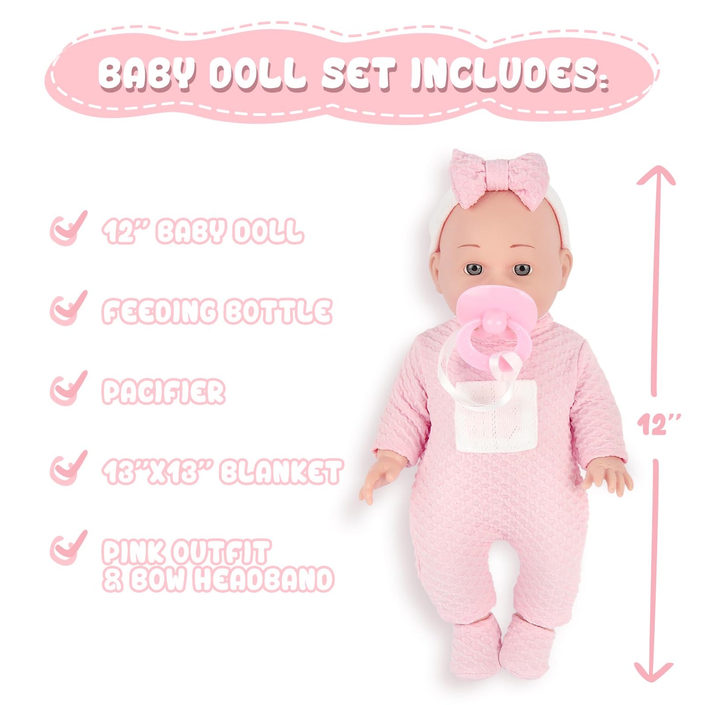 Chyyeerkidd 12'' Baby Doll In Gift Box - Toddler Baby Doll Set With Pacifier, Feeding Bottle, Blanket | Great Gift For 3+ Year G