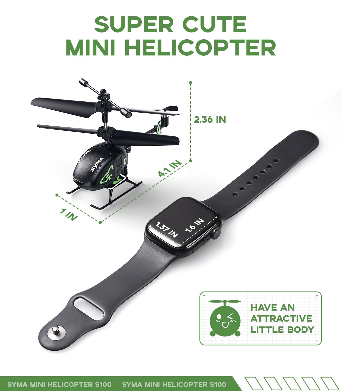 SYMA S100 Mini RC Helicopter - Gyro Stabilizer, Altitude Hold, 3.5 Channel, Black, Plastic, 5-7 Min Flight Time