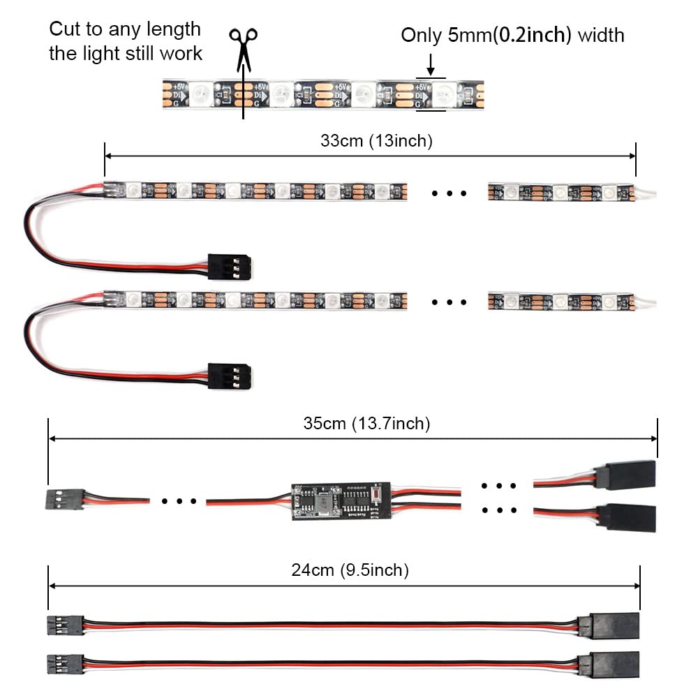 RC LED Light Strips Kit for RC Car Crawler Truck Airplane Boat Drone Fixed Wing Traxxas TRX4 Axial SCX10 Color Changeable