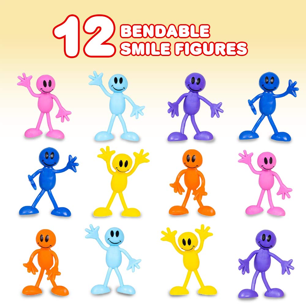 Artcreativity Bendable Smile Figures, Set Of 12 Smile Face Flexible Men, Birthday Party Favors For Boys And Girls, Stress Relief Fidget Toys For Kids And Adults, Easter Basket Stuffers, Piñata Fillers