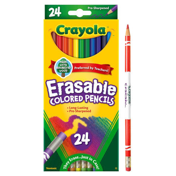 Crayola Erasable Colored Pencils (24Ct), Kids Coloring Pencils For Coloring Books, Assorted Colors, Arts & Crafts Supplies, Gifts, Ages 6+
