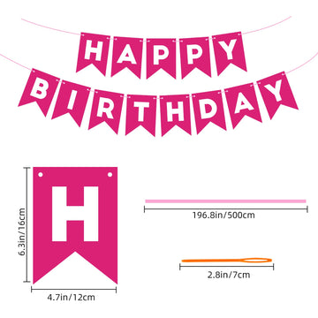 Hot Pink Happy Birthday Banner Birthday Sign For Backdrop Happy Birthday Decorations For Women Girls Kids Birthday Party Wall Door Garland Bunting Banner Hot Pink Party Supplies