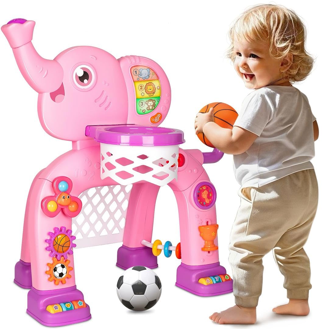 Toddler Basketball Hoop & Soccer Goal, Toys for 1 2 3 Year Old Boys Girls, Kids Sports Toy with Light Sound Music, Montessori To