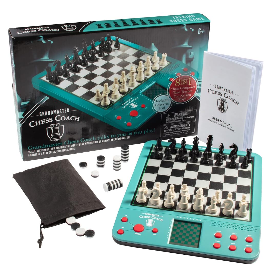Electronic Grandmaster Chess Game- Play Opponent, Or Multi Level Computer, Plus Talking Coach & Preset Exercises- Perfect For Kids & Adults- W 8 Bonus Games (Checkers, Chess, 4-In-A-Row), Gift