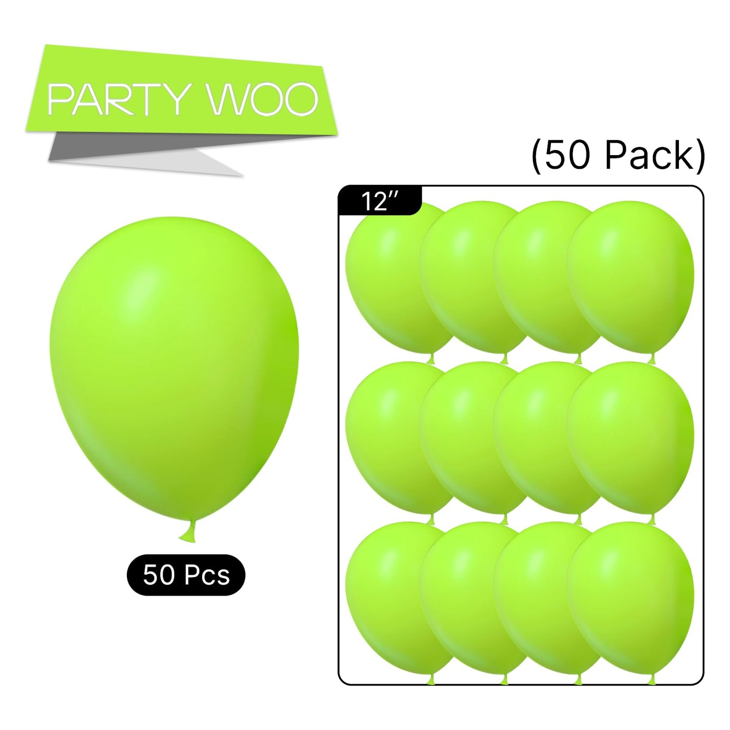 Partywoo Lime Green Balloons, 50 Pcs 12 Inch Lime Balloons, Yellowish Green Balloons For Balloon Garland Or Balloon Arch As Party Decorations, Birthday Decorations, Baby Shower Decorations, Green-Y6