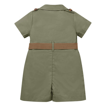 Baby Safari Outfit Wild One Birthday Outfit Girl Short Sleeve Safari Jumpsuit With Hat Toddler Zoo Keeper Costume Army Green 18-