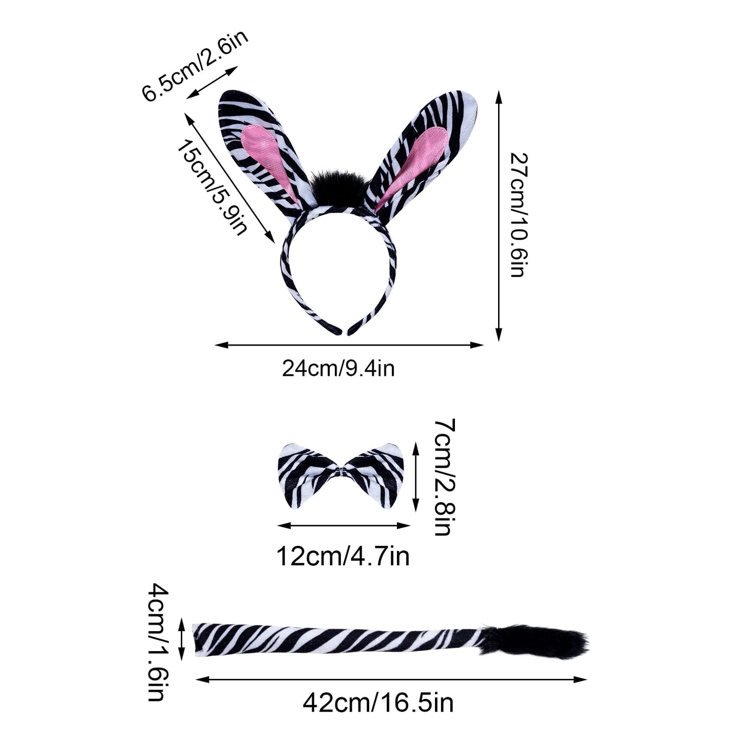 Marrywindix Black Zebra Costume Tutu Set - One Size Animal Fancy Dress for Halloween Party Dress Up Accessories