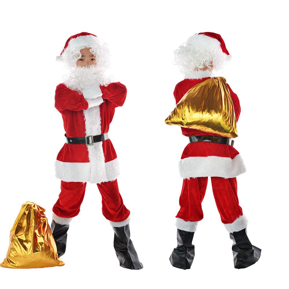 Bervyosw 9 Pcs Boys Santa Costume Kids Santa Suit Coat Toddler Grinch Costume Youth Santa Jacket Outfit For Halloween Christmas