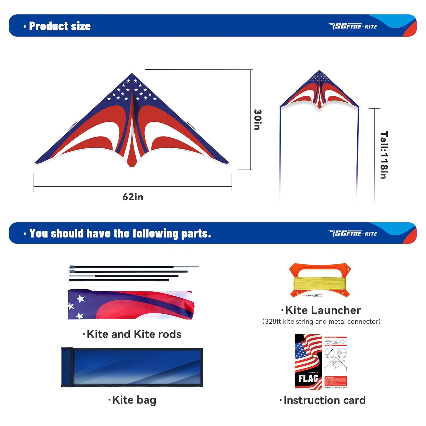 Sgftre Delta American Flag Kite For Easy To Fly Beach Kite For Fun Family Activities, Kites For Adults And Kids Ages 8-12 (Ameri
