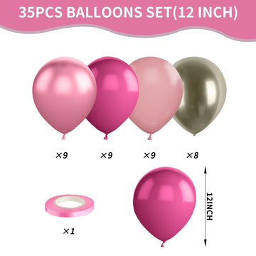 Blush Pink Balloons, 12 Inchs Dusty Pink Rose Red Metallic Red Metal Camellia Gold Balloons For Birthday Party Wedding Bridal Shower Decorations