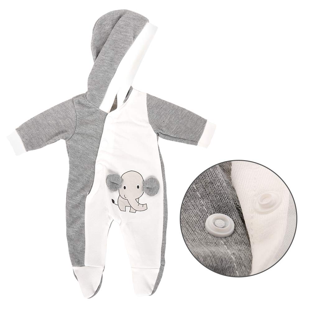 Miunana 13-15 Inch Baby Doll Clothes Elephant Jumpsuit Outfit 1Pcs For New One Year Old 15 Inch Small Baby Doll Clothes Grey And White Doll Pajamas Clothes