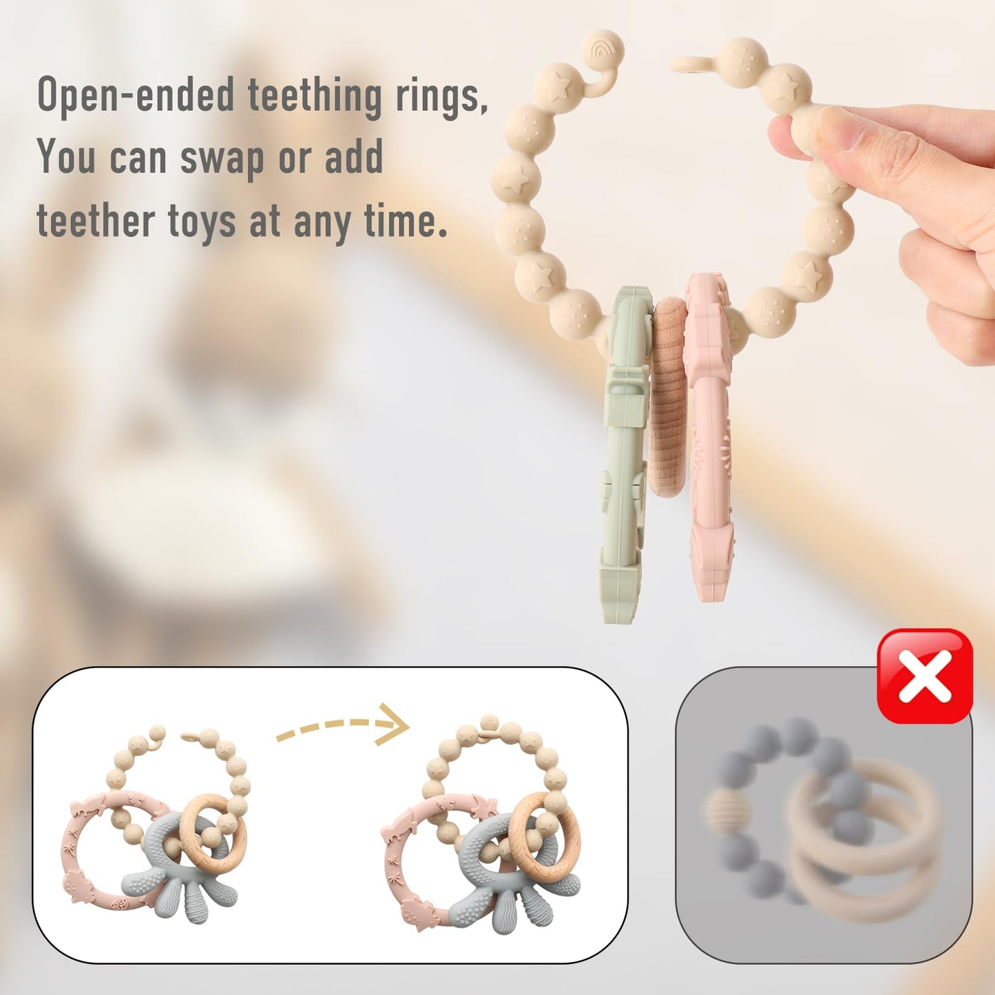 Yiveko Baby Teether Rings Silicone Teethers For Babies Multi Use Baby Toy Rings Teething Toys For Infants Baby Chew Toys Baby Te