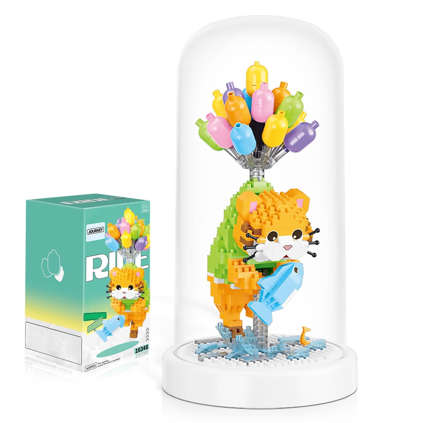 Balloon Cat Building Set With Dust Cover, Mini Micro Animals Building Blocks Set, Small 3D Crossing Pet Model Stem Toys For Kids