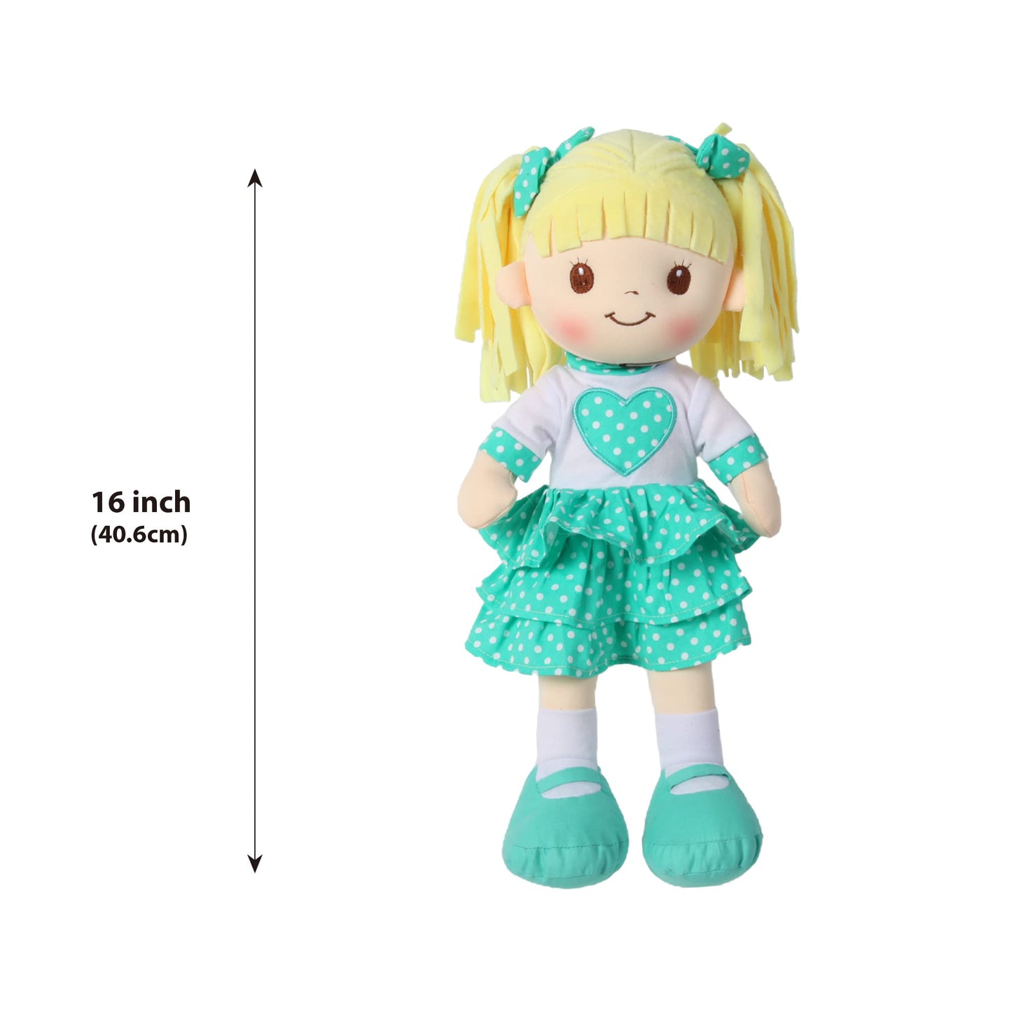 Linzy Toys, 16' Little Sweet Hearts Interactive Soft Plush Rag Doll, Embroidered Face & Removable Clothes, Educational Doll, Muñecas De Trapo Para Niña,Turquoise,90961-Turquoise