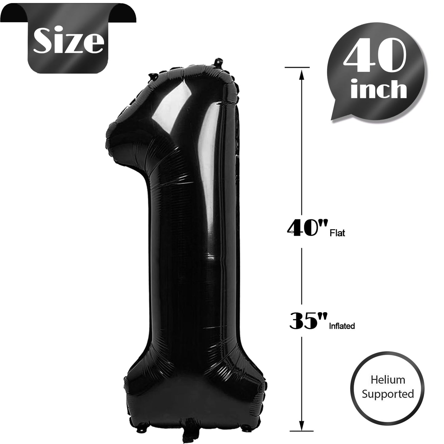 1 Number Balloon For First Birthday, 40 Inch Black One 1St Number Balloon Birthday Decorations For Girl Boy Toddler Baby, 10Th 2