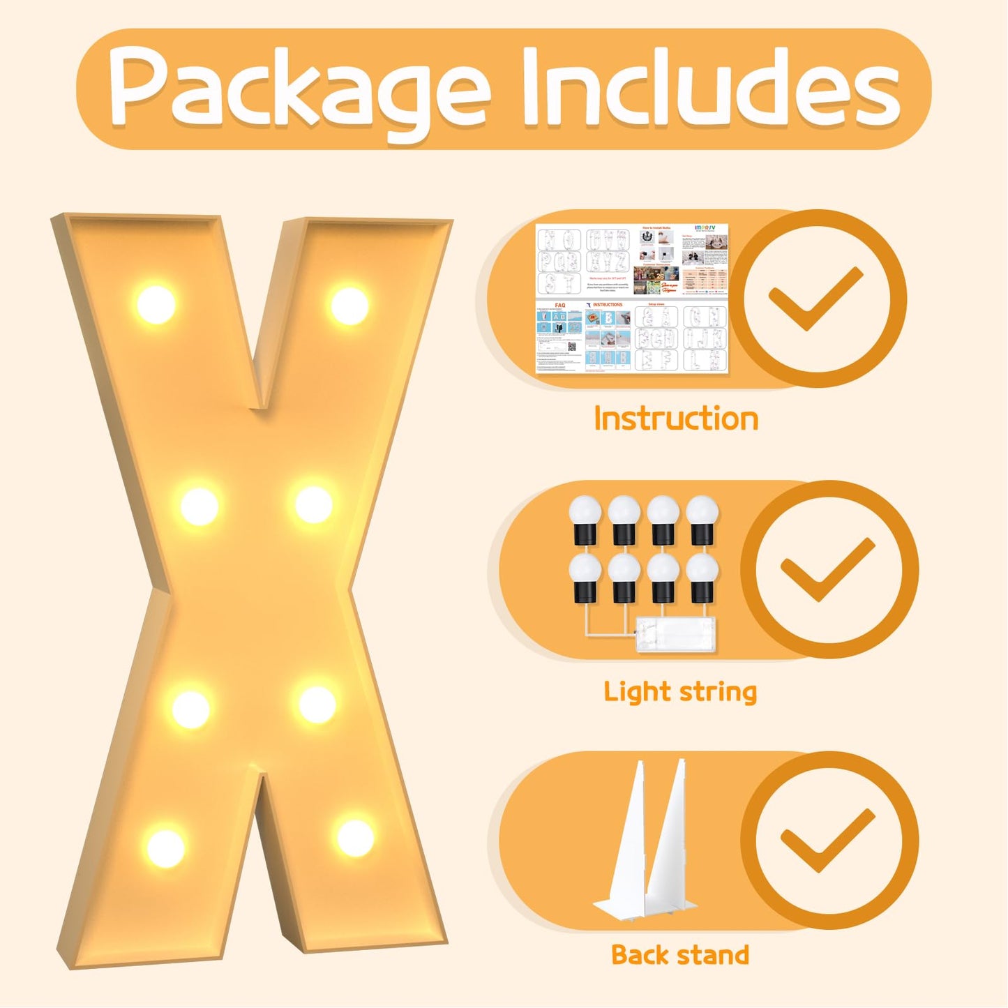 Imprsv 3Ft Marquee Light Up Letters X, Large Light Up Letters, Big Marquee Letters For Party Decorations Baby Shower Anniversary