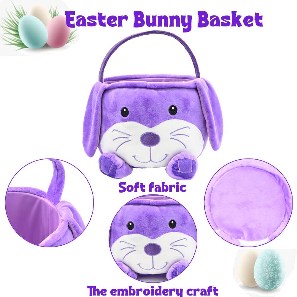 Easter Bunny Basket With 3 Rabbit Duck Keychains 1 Ears, Cute Plush Handle For Baby Girls Boys Party Favors, Gifts Bag Hunt Bag, Decorations Supplies
