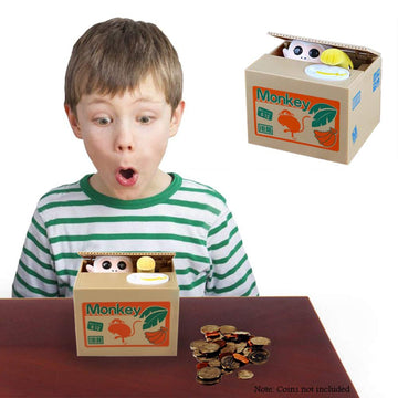 Resulzon Kids Piggy Bank, Stealing Atm Coin Cash Money Counter Saving Can, Cute Mokey Electronic Smart Voice Prompt Piggy Bank S