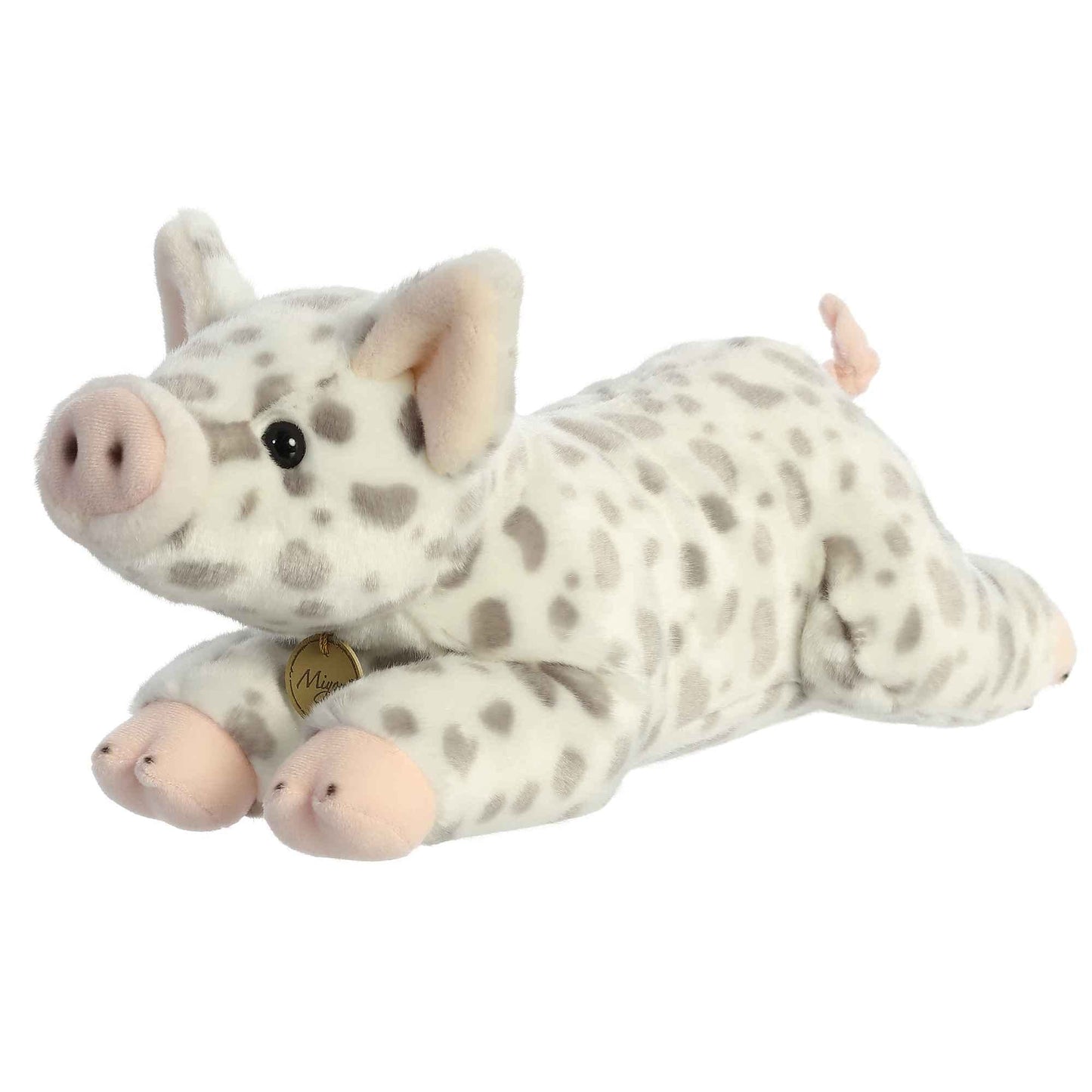 Aurora® Realistic Miyoni® Spotted Piglet Stuffed Animal - Lifelike Detail - Cherished Companionship - White 15 Inches