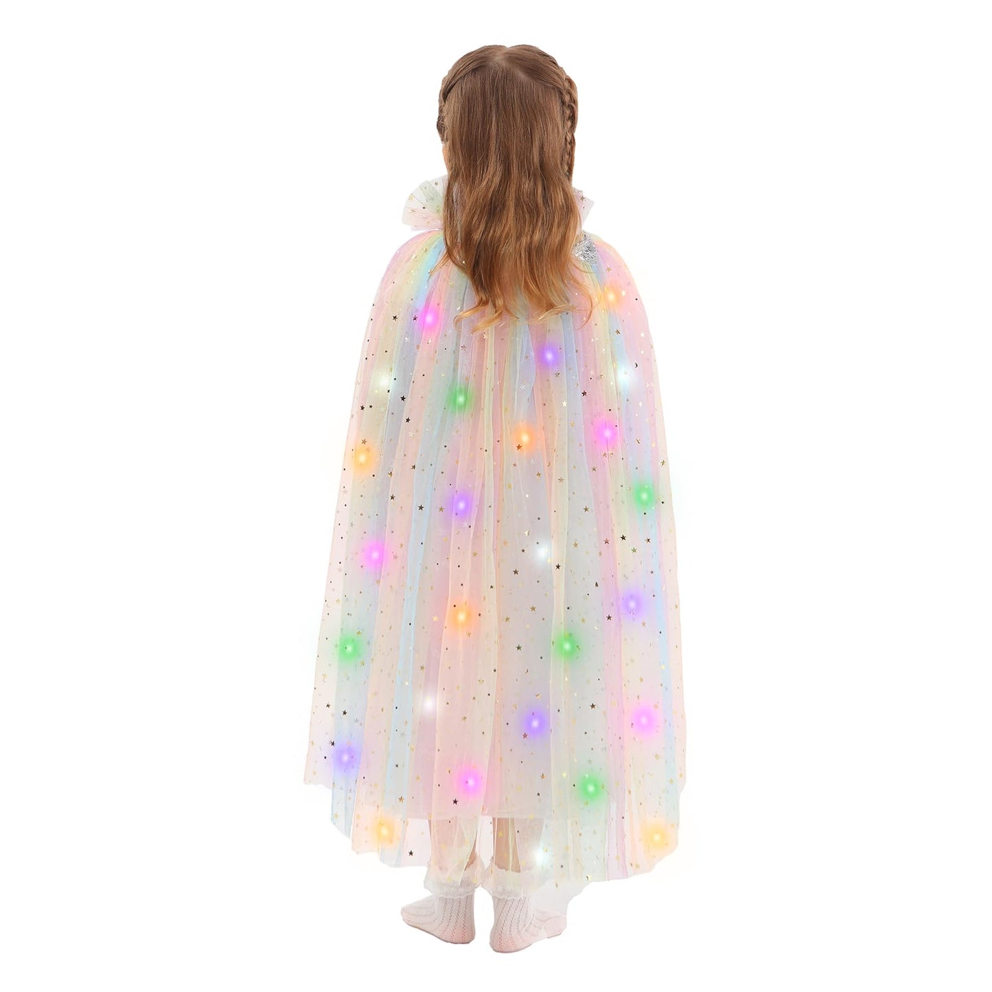 Hsctek Light Up Princess Cape, Rainbow Princess Dress Up Tulle Cape, Coloful Princess Outfit Costume Accessories Kids Toddlers Girls