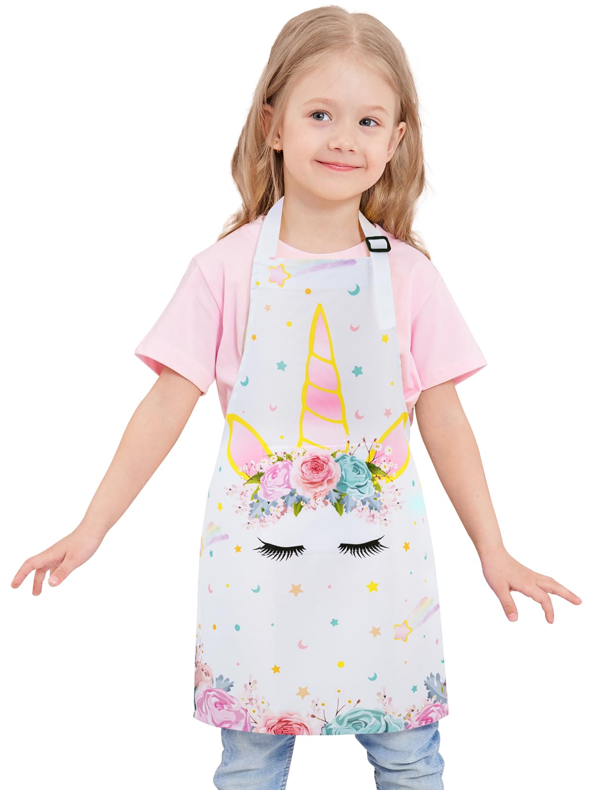 Wernnsai Rainbow Unicorn Toddler Aprons - Kids Aprons For Girls Toddler Paint Art Smock Waterproof Cooking Baking Painting Gardening Artist Chef Apron For Kids Age 2-5 Years