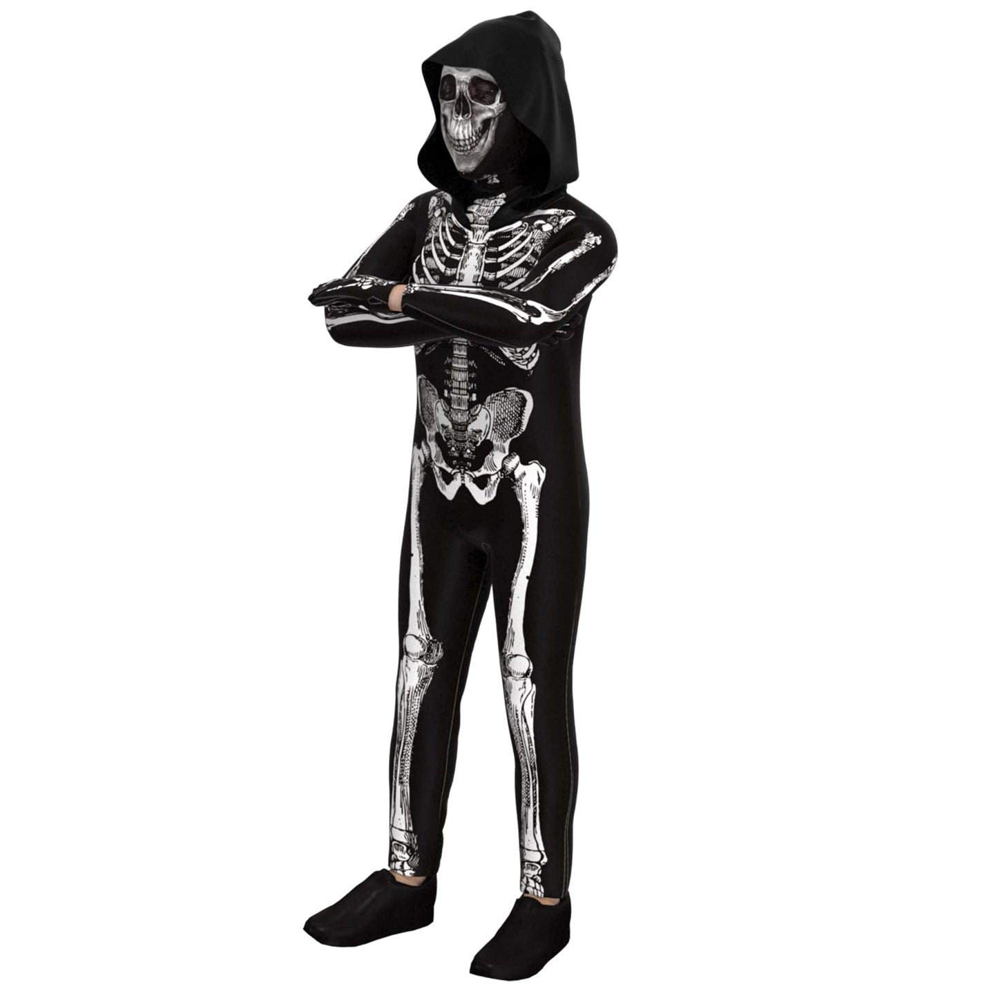 Cupohus [2023 Size Update Halloween Costume, Skeleton Costume Bodysuit Jumpsuit - Scary Black And White Costume, Unisex, Creepy
