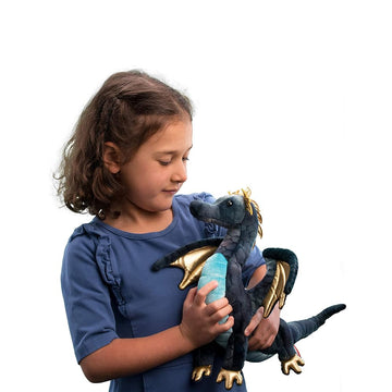 Douglas 16" Navy Dragon Plush Stuffed Animal - Soft Polyester Toy in Navy, Gold, Turquoise - Model 727