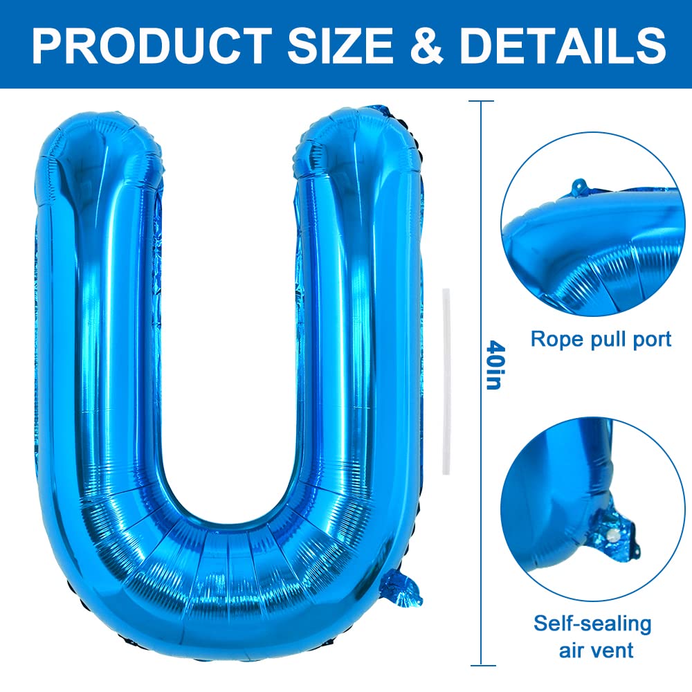 Toniful 40 Inch Large Blue Letter U Balloons Giant Alphabet Letter Balloons,Foil Mylar Big Balloons For Birthday Party Anniversa