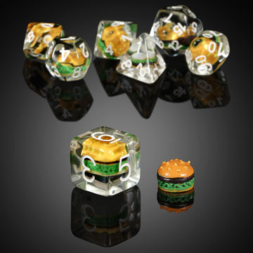Hamburger Dungeons and Dragons Dice, DNDND 7PCS Resin DND Dice Set with Velvet Bag for D&D Role Playing Games and Tabletop Games