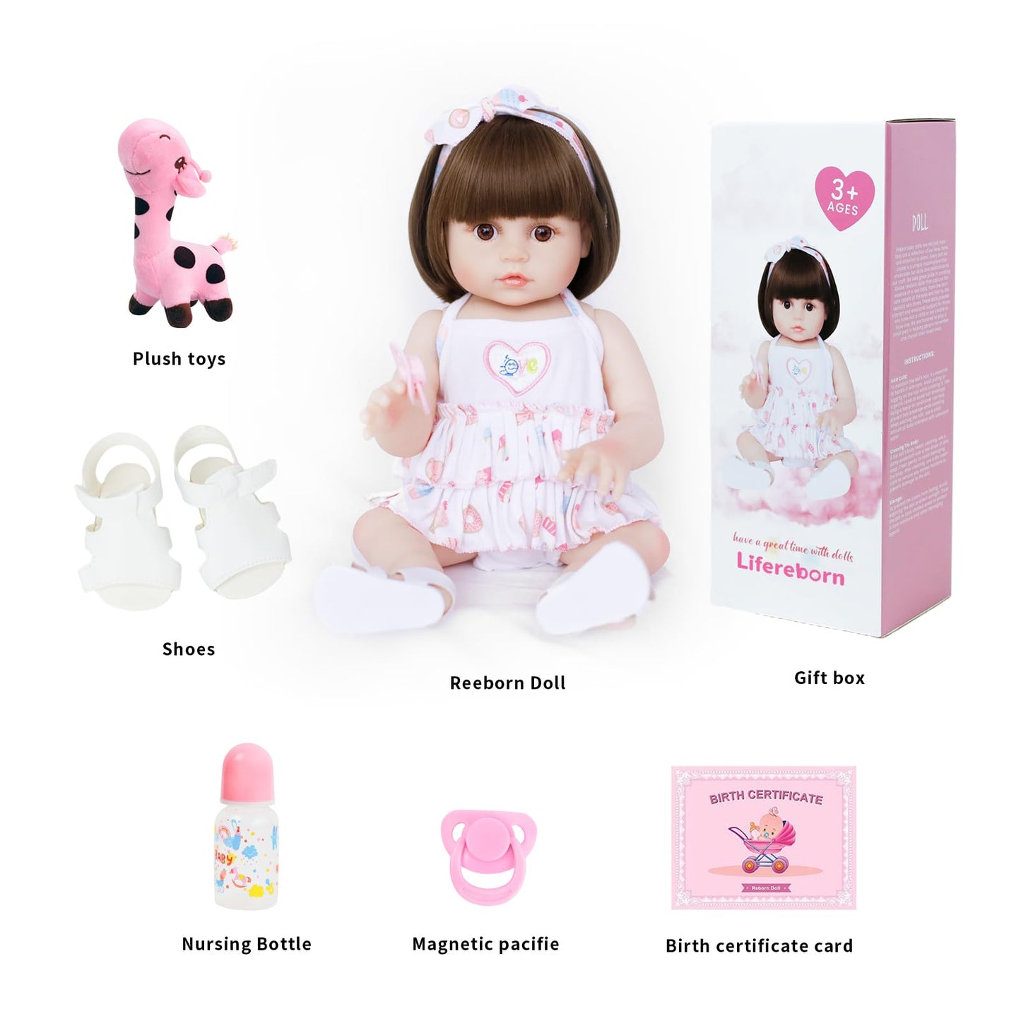 Lifelike Reborn Baby Dolls 18 Inch Realistic Newborn Girl Baby Doll With Doll Clothes & Accessories Best Birthday Set For Girls Age 3+