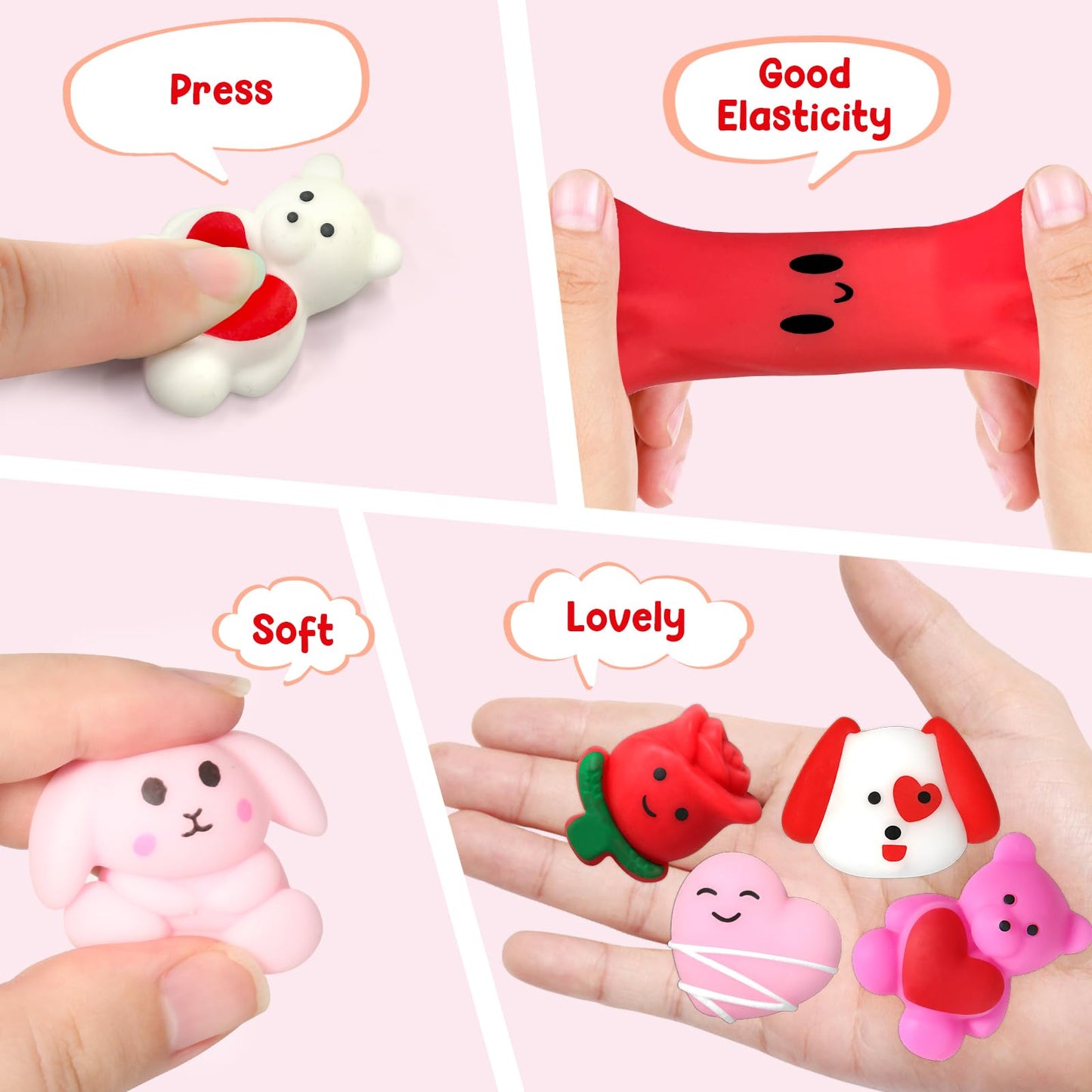 Surcvio 28 Pack Valentine Mochi Squishies Gifts For Kids, Greeting Cards And Mochi Squishies Filled Hearts Kawaii Squishies Stress Relief Fidget Toys Classroom Exchange Party Favors Prizes Gifts